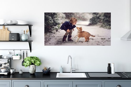 Stickers muraux - Film autocollant - Chien - Enfant - Neige - 120x60 cm - Film adhésif - Stickers muraux chambre enfant - Papier peint autocollant - Papier peint autocollant - Film autocollant