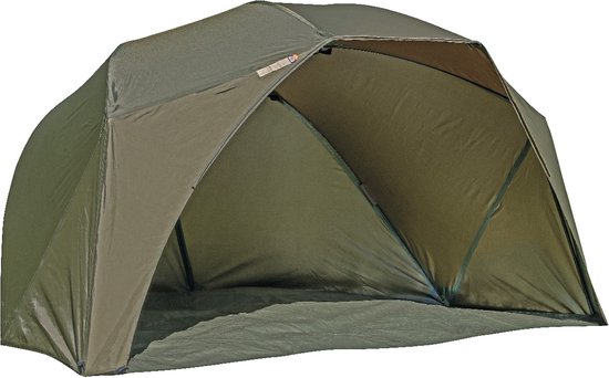 Groene Easy Brolly visdobbel, van voren gezien, met de binnenkant zichtbaar.