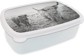 Broodtrommel Wit - Lunchbox - Brooddoos - Schotse hooglanders - Licht - Lucht - Natuur - 18x12x6 cm - Volwassenen