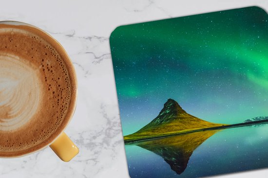 Sous- Sous-verres pour verres - Aurores boréales - Berg - Water - Islande - Nature - 10x10 cm - Sous-verres en verre - 6 pièces