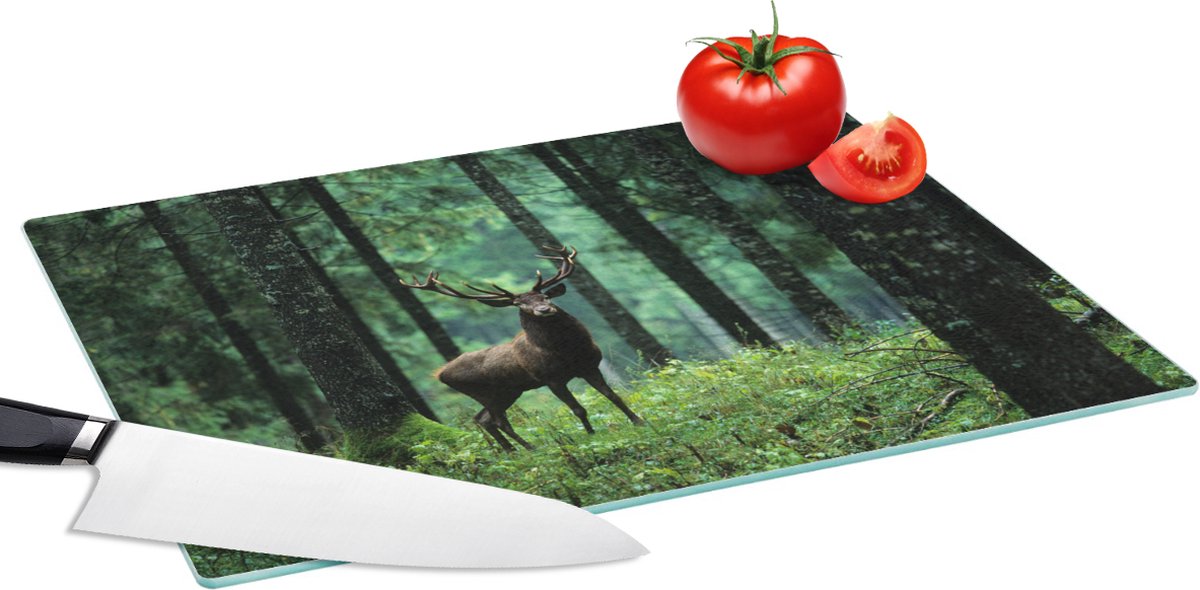 Glazen Snijplank - 39x28 - Hert - Bos - Bomen - Dieren - Natuur - Snijplanken Glas