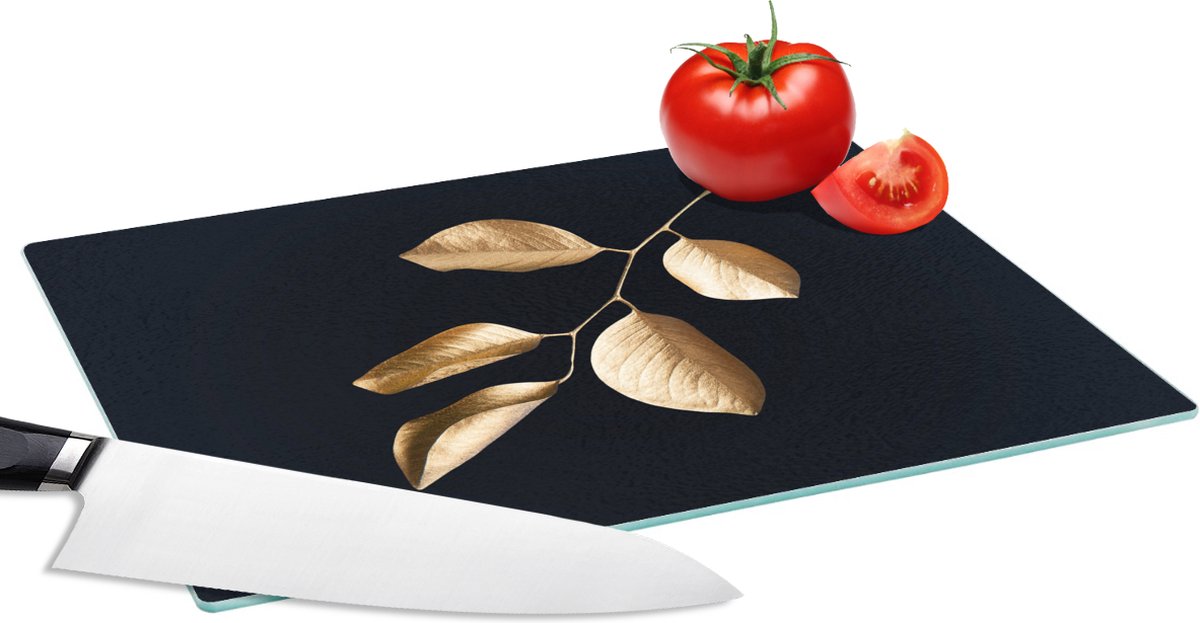 Glazen Snijplank - 28x20 - Bladeren - Tak - Goud - Luxe - Snijplanken Glas