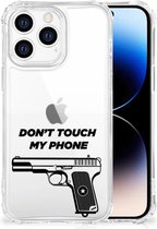 Cover Case Geschikt voor iPhone 14 Pro Telefoonhoesje met doorzichtige rand Pistol Don't Touch My Phone