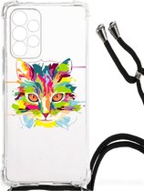Silicone Case Geschikt voor Samsung Galaxy A53 Smartphone hoesje met doorzichtige rand Cat Color