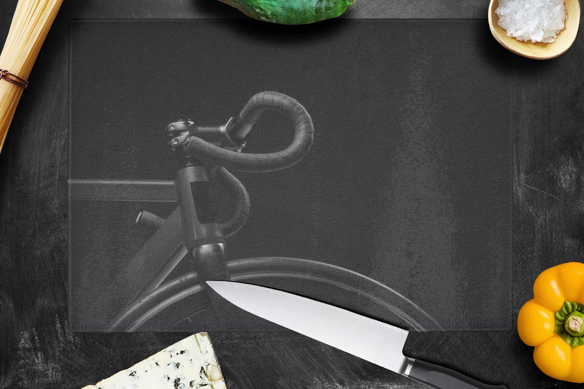Glazen Snijplank - 39x28 - Fiets - Stuur - Zwart - Wit - Snijplanken Glas