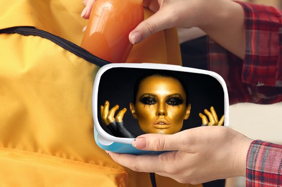 Lunch box Blauw - Lunch box - Boîte à pain - Femme - Portrait - Or - Luxe - Zwart - 18x12x6 cm - Enfants - Garçon