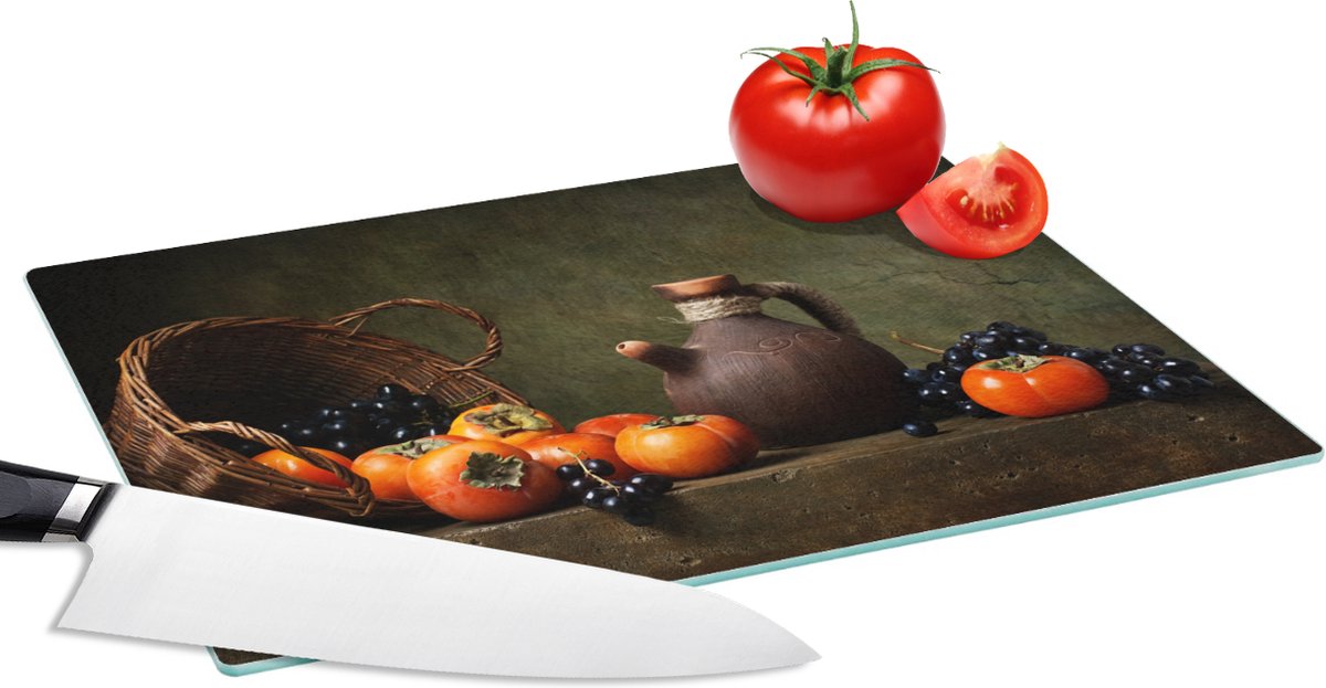 Glazen Snijplank - 28x20 - Rustiek - Fruit - Kan - Mand - Stilleven - Snijplanken Glas