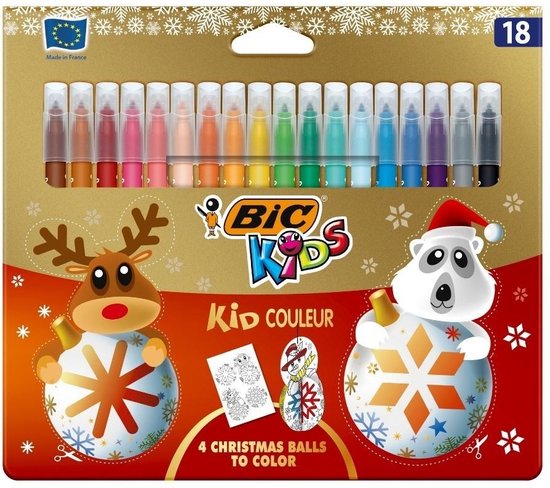 Feutres Bic - kids couleur - 18 feutres avec 4 boules de Noël DIY - Boules  de Noël à
