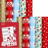 COSY COTTAGE - Assortiment cadeaupapier inpakpapier voor kerst - 2 meter x 70 cm - 10 rollen - inclusief labels