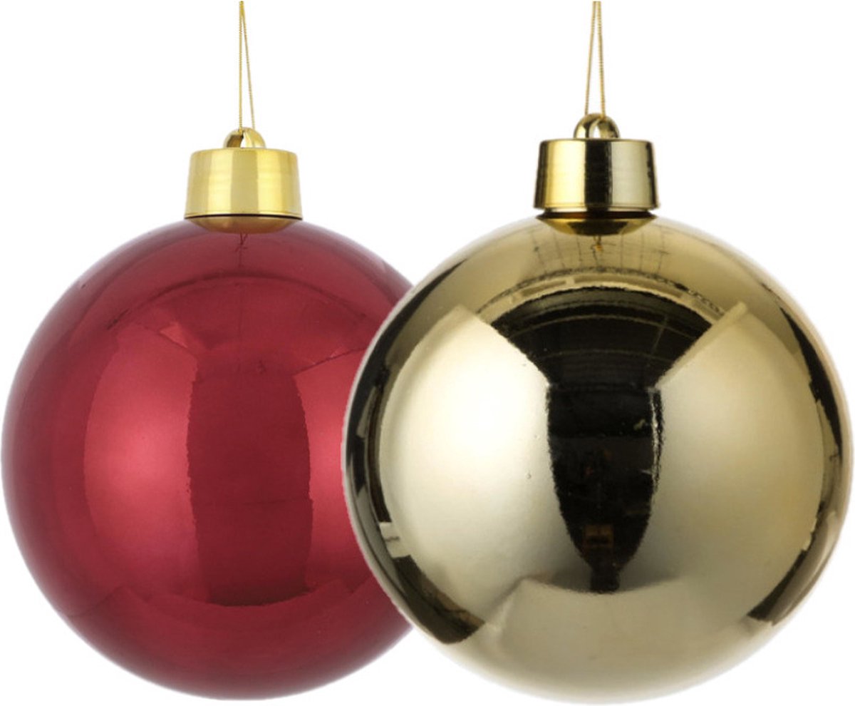 Grote kunststof kerstballen 20 cm set 2x st goud en donkerrood