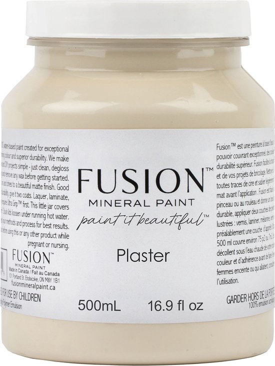 Plaster: potje Fusion Mineral Paint, romige, lichte kleur, 500 ml.