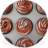 WallCircle - Wandcirkel ⌀ 150 - Een bakplaat met chocolade cupcakes - Ronde schilderijen woonkamer - Wandbord rond - Muurdecoratie cirkel - Kamer decoratie binnen - Wanddecoratie muurcirkel - Woonaccessoires