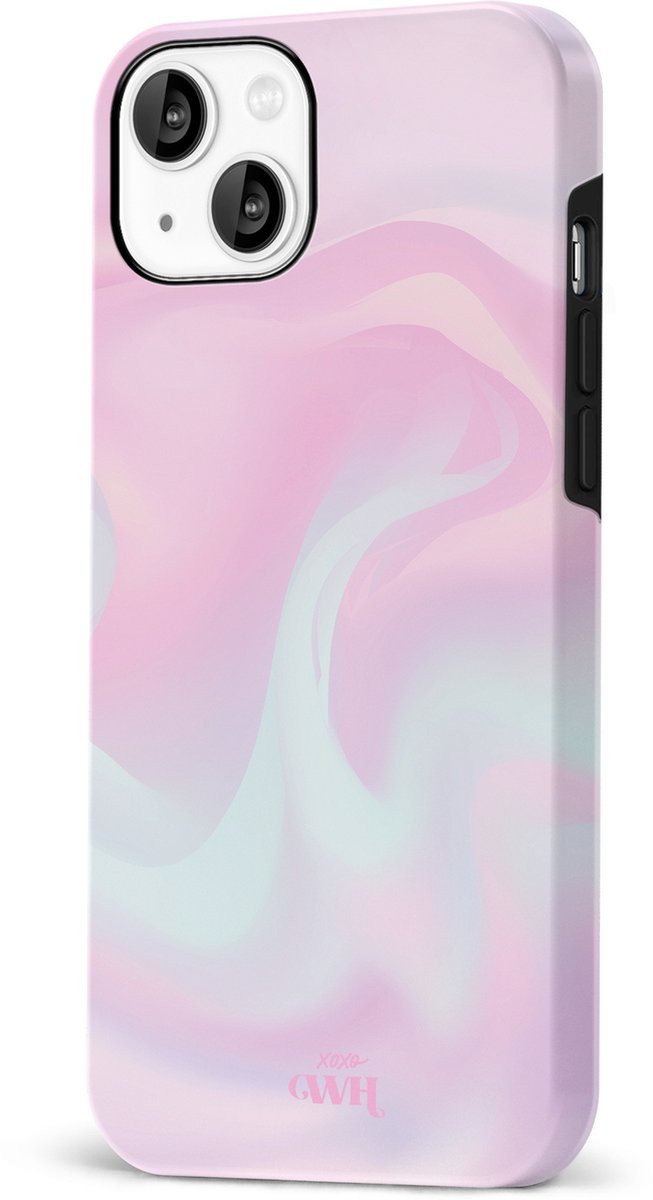xoxo Wildhearts Sugar Rush - Double Layer - Roze hoesje geschikt voor iPhone 13 Mini hoesje - Stevige case geschikt voor iPhone 13 Mini - Marmer hoesje beschermhoes - Roze telefoonhoesje