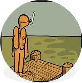 Une illustration d'un plongeur sur une jetée Assiette en plastique cercle mural ⌀ 150 cm XXL / Groot format!