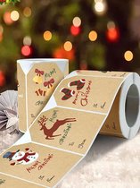 Kerst / Merry Christmas - Kraft - Naamstickers - Feestdagen - Naam Sluitzegel | 6 assorti - Rond / Cirkel - Kleur 8 | Stickers - Envelop sticker - Kaart | Cadeau – Gift – Cadeauzakje - DH collection