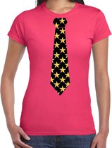 Bellatio Decorations thema/verkleed feest stropdas t-shirt sterretjes - dames - roze S