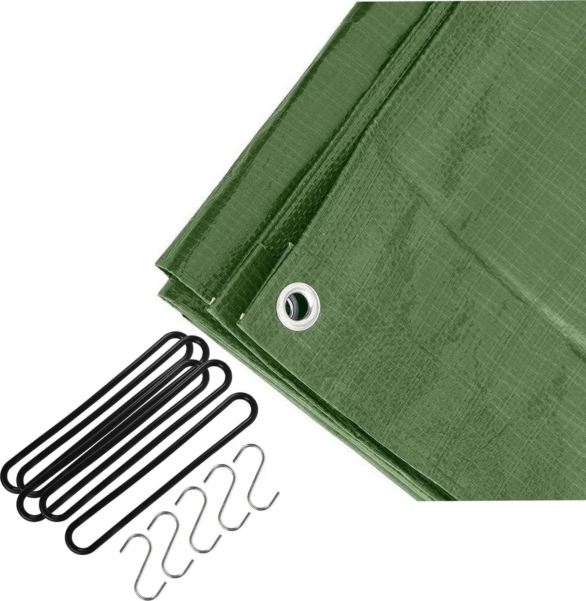 FX Tools - Afdekzeil groen 2 x 3 meter met 10x spanrubbers en S-haken