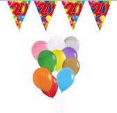 Folat - Verjaardag 20 jaar feest thema set 50x ballonnen en 2x leeftijd print vlaggenlijnen