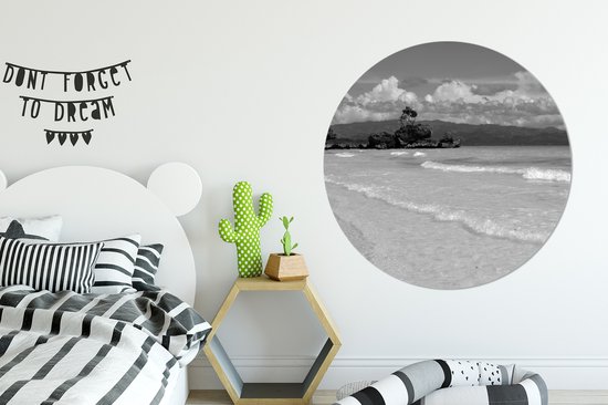 Plage tropicale de l'île de Boracay - Assiette en plastique cercle mural noir et blanc ⌀ 150 cm - impression photo sur cercle mural / cercle vivant (décoration murale)