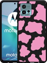 Motorola Moto G72 Hoesje Zwart Roze Koeienvlekken - Designed by Cazy