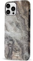 xoxo Wildhearts Marble Grey River - Double Layer - Hoesje geschikt voor iPhone 14 Pro Marmer hoesje shockproof - Hard Case beschermhoesje geschikt voor iPhone 14 Pro - Grijs