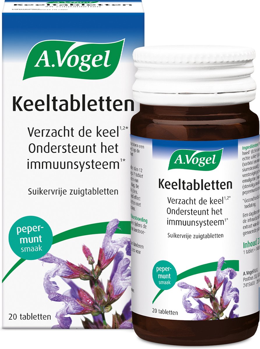 Goedkoopste A.Vogel Keeltabletten tabletten - Salvia verzacht de keel. Echinacea ondersteunt immuunsysteem. - 20 st