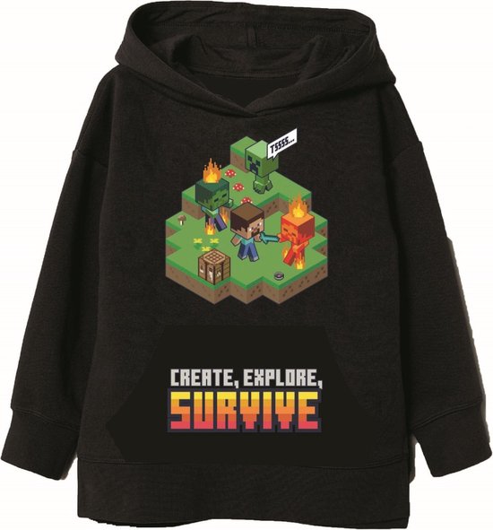 Minecraft Hoodie - Sweater met Capuchon - met Stylus Pen. Maat 116 cm / 6 jaar.