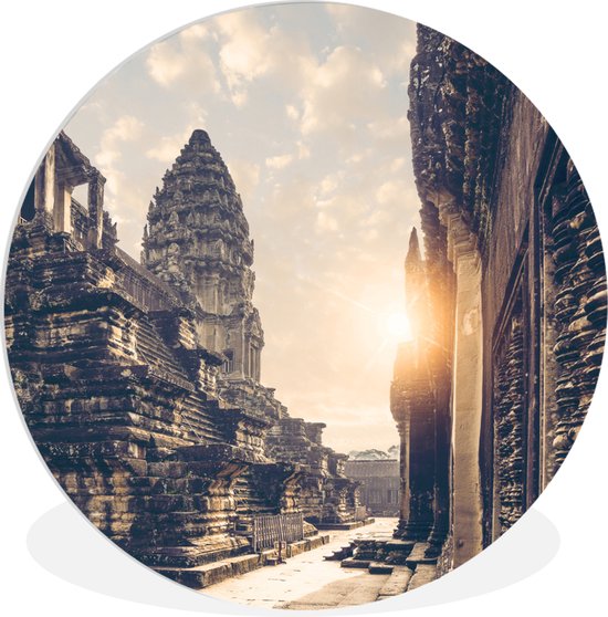 WallCircle - Wandcirkel ⌀ 90 - Zonsopkomst boven Angkor Wat - Ronde schilderijen woonkamer - Wandbord rond - Muurdecoratie cirkel - Kamer decoratie binnen - Wanddecoratie muurcirkel - Woonaccessoires