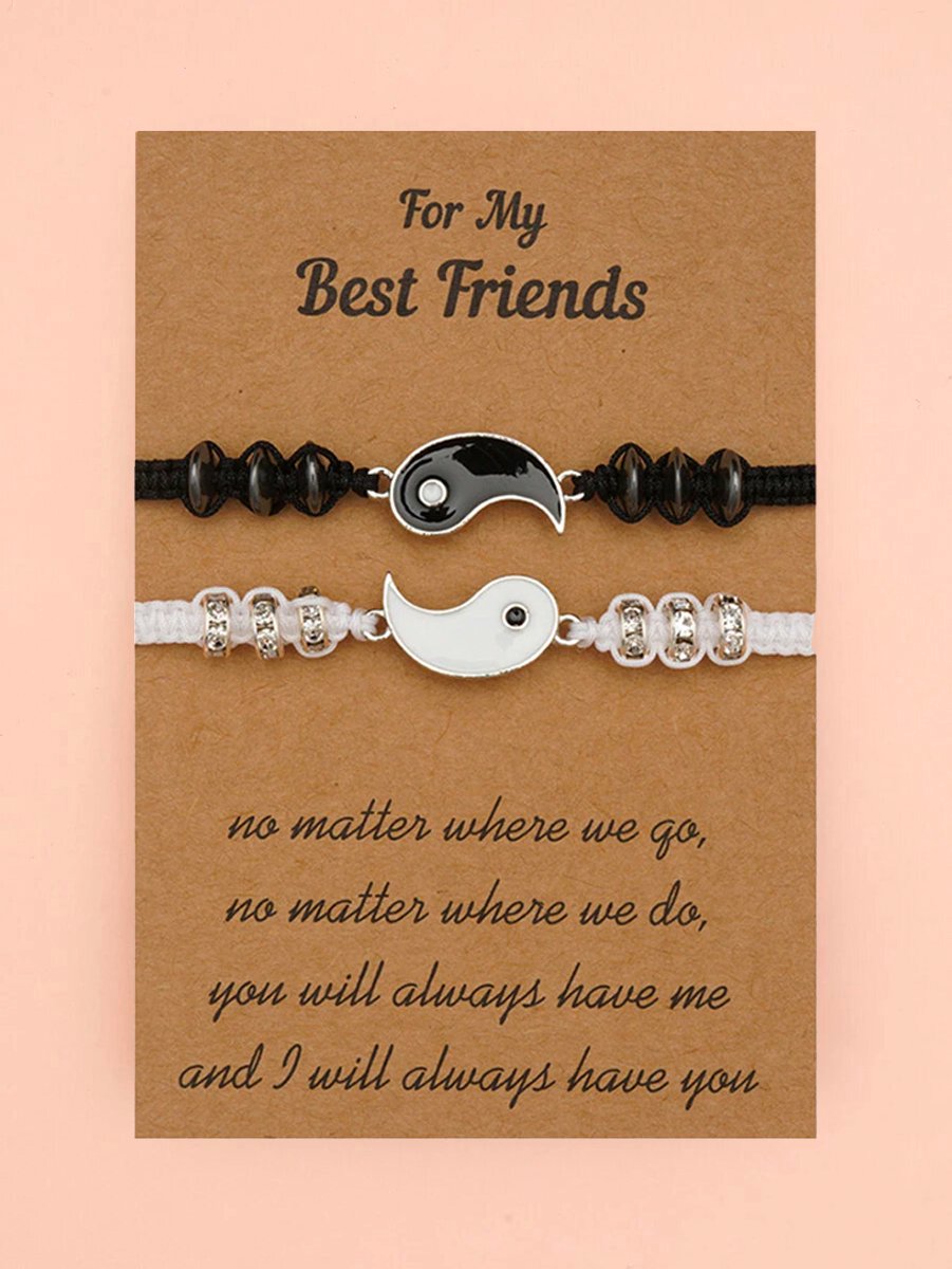 Vriendschapsarmbandjes voor 2 met Yin Yang Zwart & Wit Bandje - Best Friends Armband - BFF Cadeau - Pax Amare