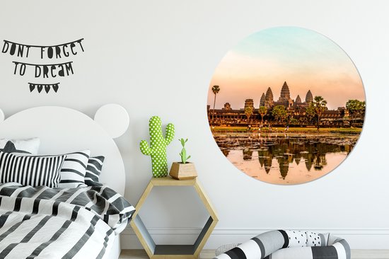 Coucher de soleil sur Angkor Wat en feuille de plastique cercle mur carré
