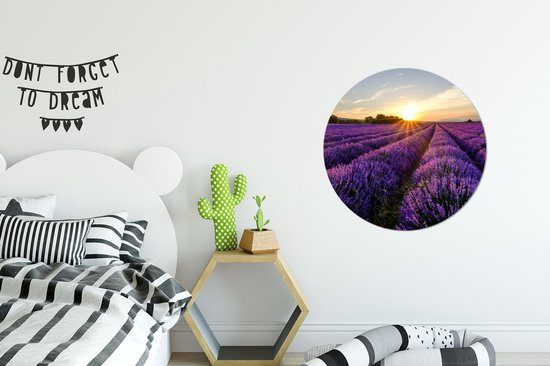 MuchoWow - Cercle mural - Plastique - Lavande - Soleil - Paysage - Fleurs - Cercle mural - Tableaux ronds - Tableau rond - 60x60 cm - Cercle mural intérieur - Décoration murale - Décoration Décoration murale ronde