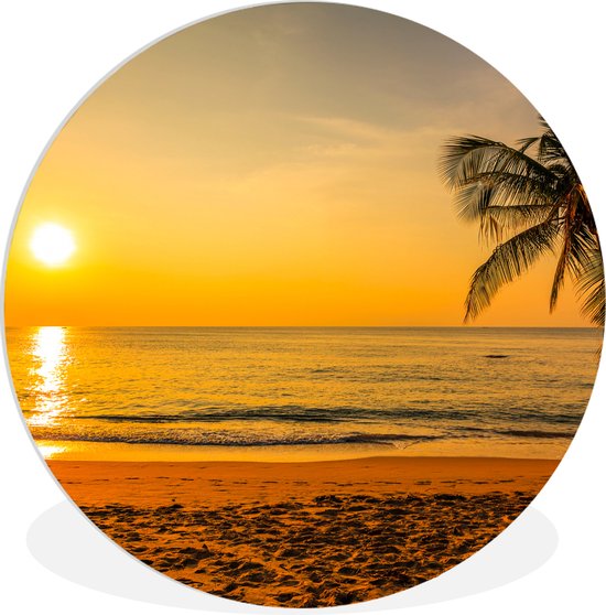 WallCircle - Cercle mural - Cercle mural - Palmier - Mer - Soleil - Plage - Plastique - Cercle mural intérieur - Tableaux ronds - 60x60 cm - Tableau rond - Décoration murale ronde