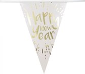 Vlaggenlijn "Happy New Year" - Goud / Wit - Kunststof - 4 meter - Slingers - Vlag - Vlaggenlijn - 10 Vlaggen - Oud en Nieuw