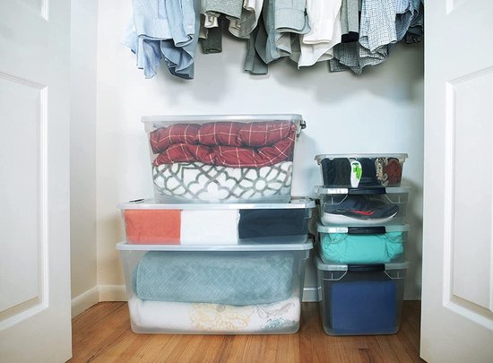 Boîte de Opbergbox 52L - 59x39x34cm - Bac de rangement pour vêtements, articles de Noël, chaussures - Boîte de rangement - Plastique