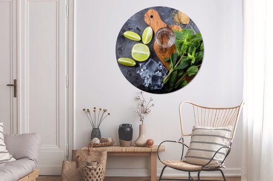WallCircle - Wall Circle - Wall Circle Indoor - Planche à Découper - Glas - Fruit - Citroen - 140x140 cm - Décoration murale - Peintures Ronds