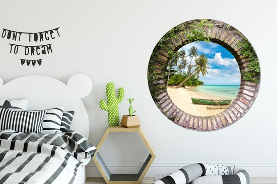 WallCircle - Cercle Mural - Cercle Mural - Plage - Palmier - Transparent - Canoë - Aluminium - Dibond - 120x120 cm - Intérieur et Extérieur XXL
