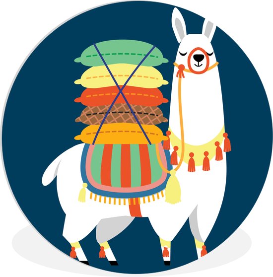 Lama Witte sur fond bleu Assiette en plastique cercle mural ⌀ 150 cm - impression photo sur cercle mural / cercle vivant (décoration murale)