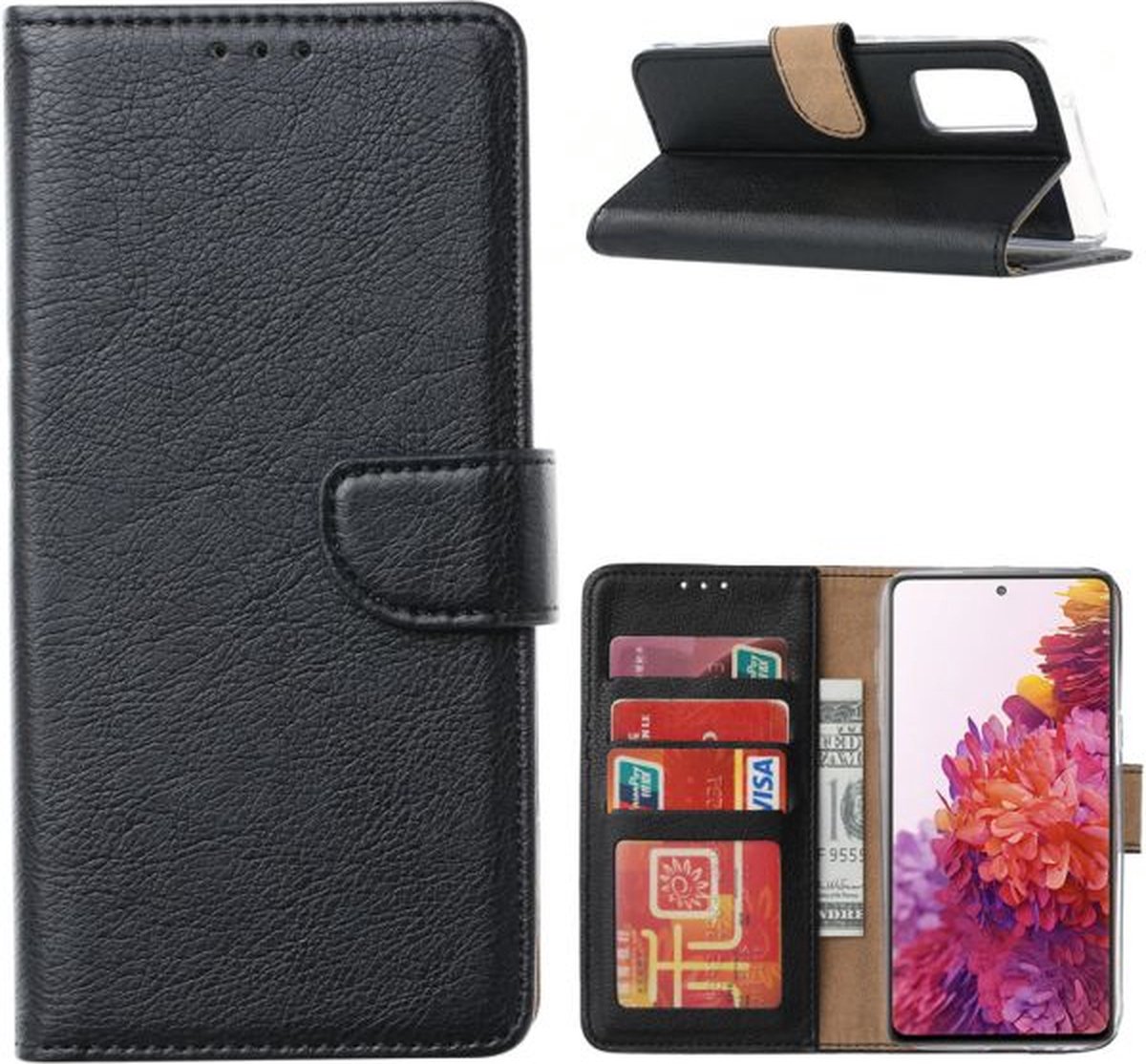 Multimedia & Accessoires PU Lederen Wallet Book Case Hoesje geschikt voor Samsung Galaxy S21 FE 5G – Zwart - Portemonnee – Met Stand – Kaarthouder – Pasjes Houder – Magneet Sluiting – Bookcase