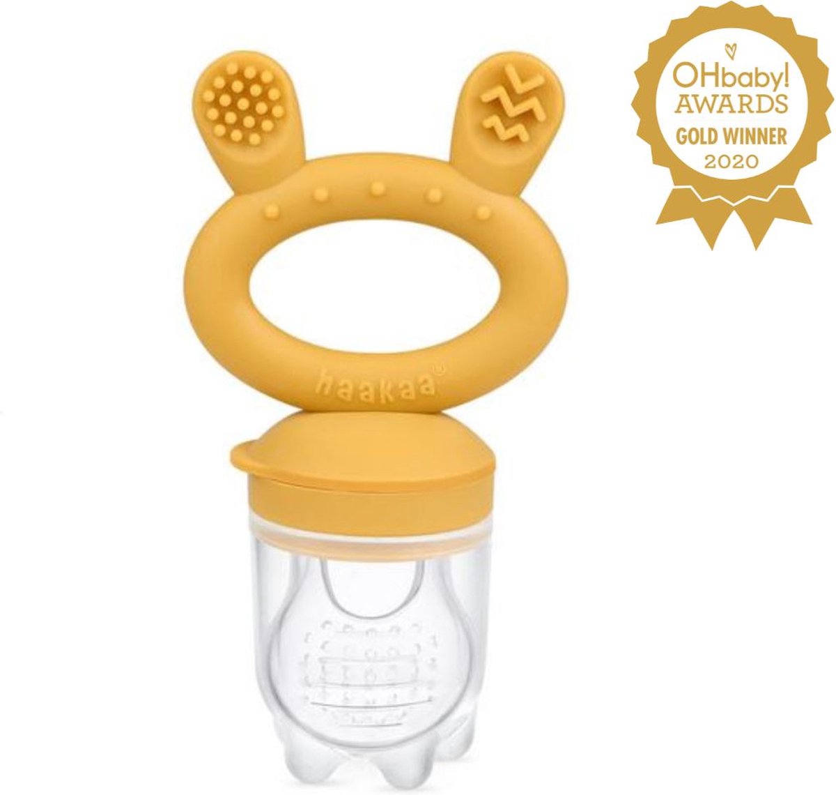 Goedkoopste Haakaa Fruitspeen & Bijtring | Mosterd - Fresh Food Teether 2 in 1 | Eerste hapjes | Vanaf 4 maanden