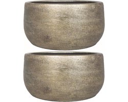 Floran Bloempot/plantenpot Mira - 2x - industrieel goud - keramiek - binnen - 34 x 15 cm