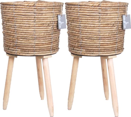 Naturel rotan mand van gedraaid touw/riet op poten 30 cm/inclusief poten 60 cm