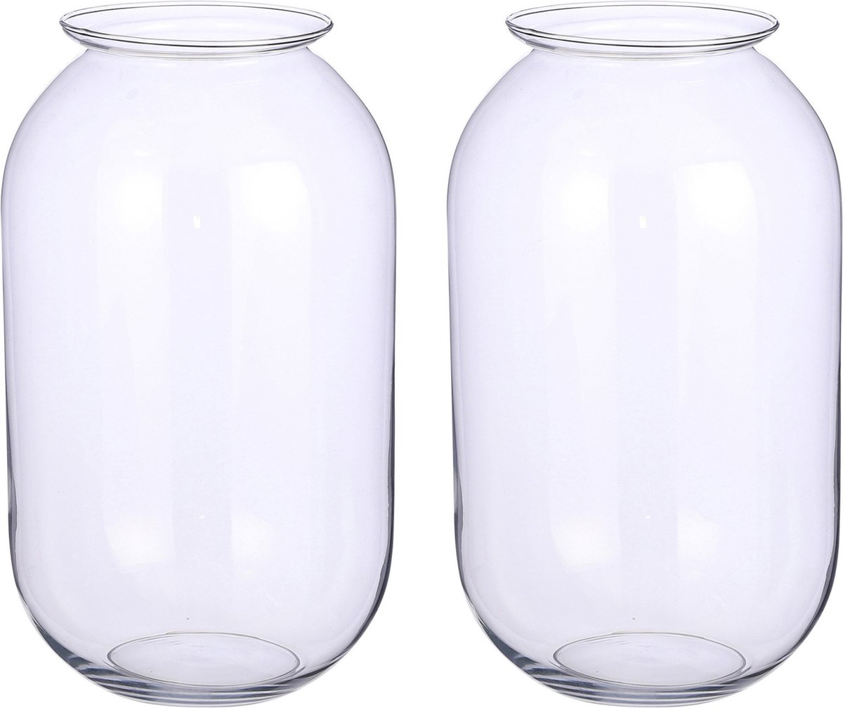 Mica Decorations Set van 2x stuks mica decorations bloemenvaas- transparant - van glas - d19 x h30 cm - boeketten - siertakken - 8.5 liter