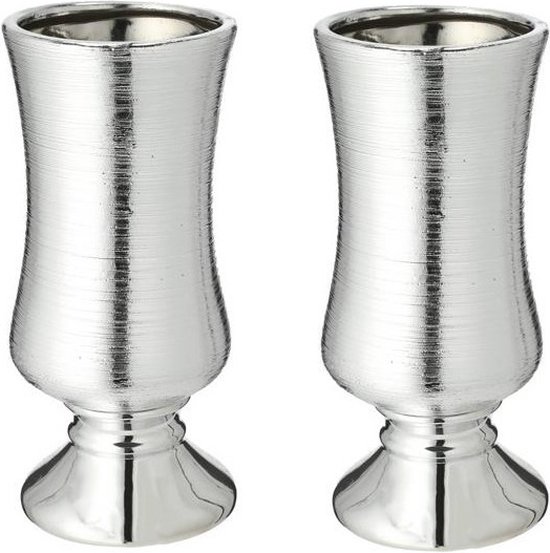 Set van 2x stuks bloemenvaas zilver van keramiek 10,6 x 24,2 cm - Bloemen of takken vaas voor binnen - Kelkvaas