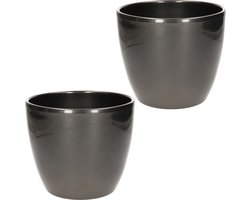 3x bloempot in kleur glanzend zilver metallic keramiek voor kamerplant h15 x d17.5 cm- plantenpotten binnen