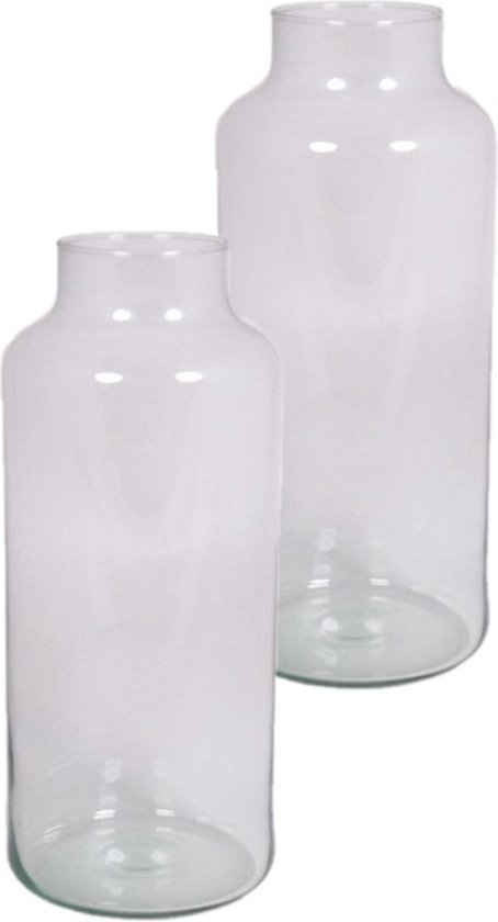 Floran Bloemenvaas Bela Arte - 2x - transparant glas - D15 x H35 cm - melkbus vaas met smalle hals