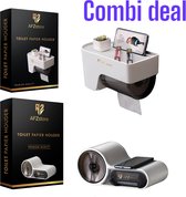 Wc rolhouder - Toiletrolhouder - Combie -Toiletrolhouder zonder boren -Toiletrolhouder met plankje - Wc rolhouder zonder boren - Wc rolhouder met plankje - toiletrolhouder met opberg ruimte - zwart - AFZstore® -vaderdag - vaderdag cadeautje