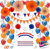 Fissaly® 119 Stuks Nederland Decoratie Set – Versiering Rood, Wit & Blauw – Koningsdag – Oranje WK Voetbal Thema Feest – Ik hou van Holland – Verjaardag