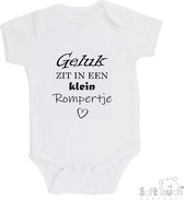 100% katoenen Romper "Geluk zit in een klein rompertje" Unisex Katoen Wit/zwart Maat 62/68