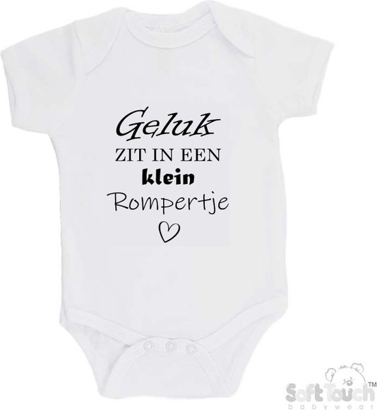Barboteuse Soft Touch "Le Geluk est dans une petite barboteuse " Unisexe Katoen Wit/ noir Taille 62/ 68