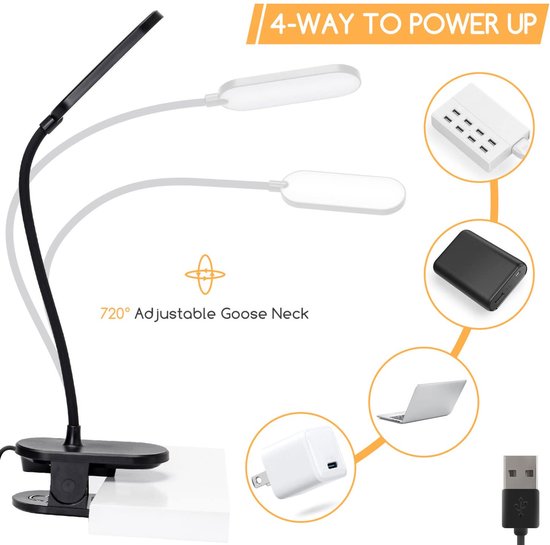 Aigostar 10A50 - Bureaulamp LED Dimbaar - 3 Lichtkleuren - Touch Control - Verstelbare Leeslamp - Bedlamp - Wit en Warm Licht - Zwart van Aigostar — afbeelding 5